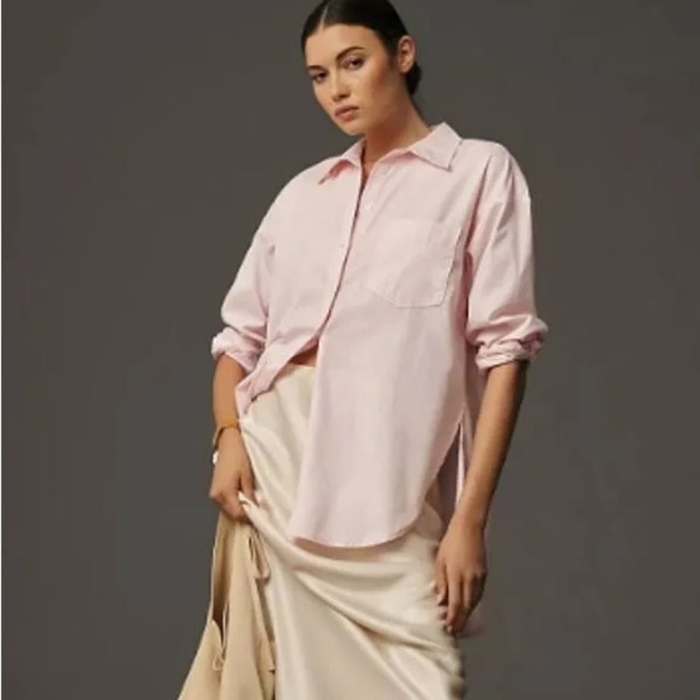 $98 Maeve by Anthropologie Bennet Oversized Button Down Tunic Shirt in Pink